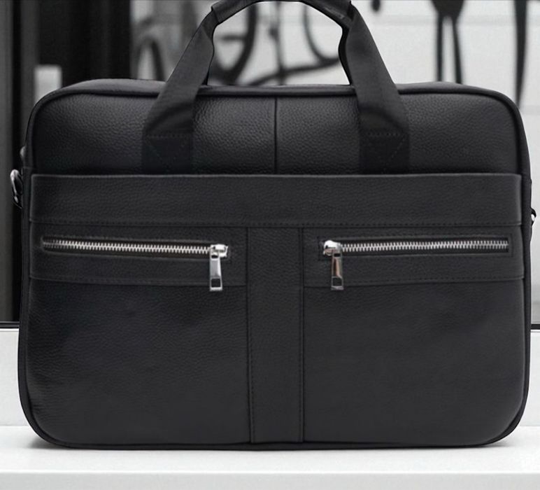 Якісна чоловіча шкіряна сумка- портфель, для ноутбука чи документів