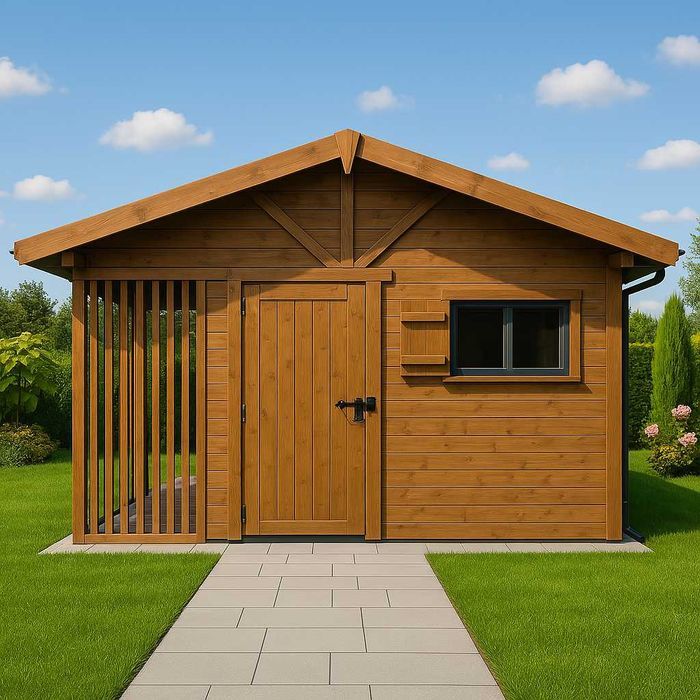 Nowoczesny Domek Narzędziowy Brzoza z Drewutnią 3 x 4 altanka domek