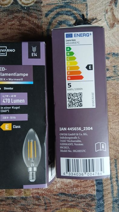 Філаментна світлодіодна LED лампочка 4,7 Вт, Е14 Livarno Home, лампа