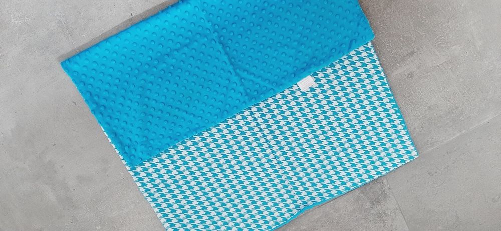 Piękny Duży kocyk Minky pepitka blue 75x100 cm ideal LALALU