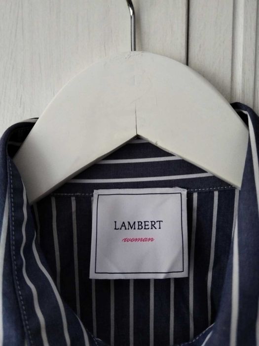 Lambert koszula w paski granatowa biała bawełna basic dobry skład