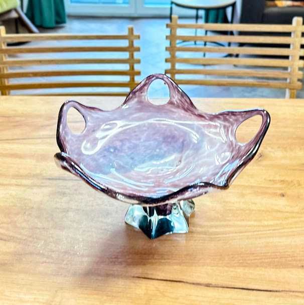 Patera misa na stopce 28cm szkło czeskie PRL Vintage styl Murano