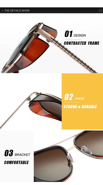 Okulary przeciwsłoneczne zerówki Tony Stark Iron Man pilotki UV400