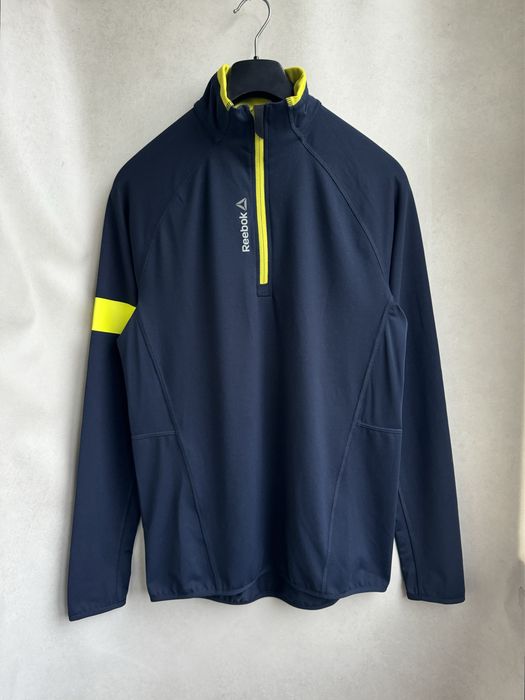 Спортивный лонгслив Reebok 1/3 zip мужской темно синий рашгард оригинал. Чоловіча спортивна кофта Reebok 1/3 zip темно синього кольору оригінал