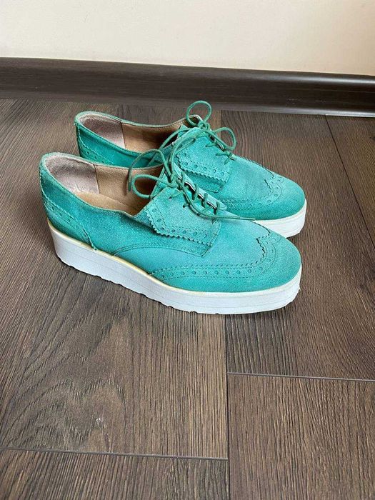топсайдери жіночі броги лофери замша зелені туфлі 
36 р 22,5 см