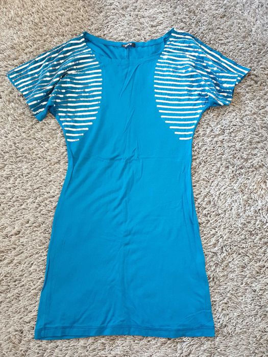 Sukienka tunika S 36 M 38 wiskoza turkus niebieska impreza urodziny