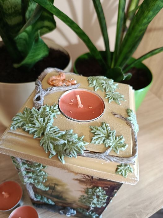 Świecznik na tealight z leśnymi zwierzątkami