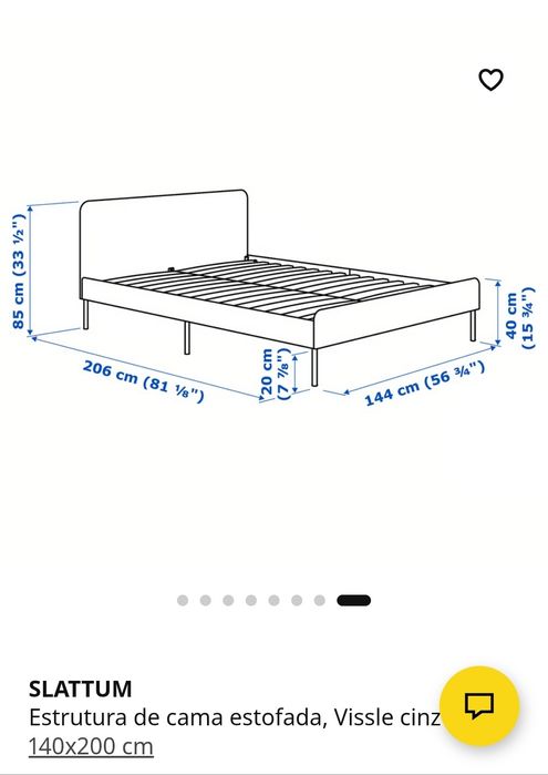 Estrutura cama de casal SLATTUM (IKEA) + colchão