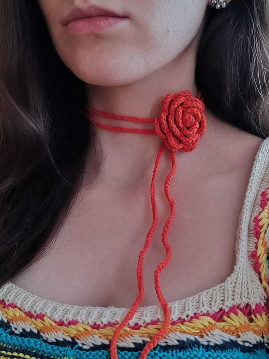 Jesienny naszyjnik choker róża 3D