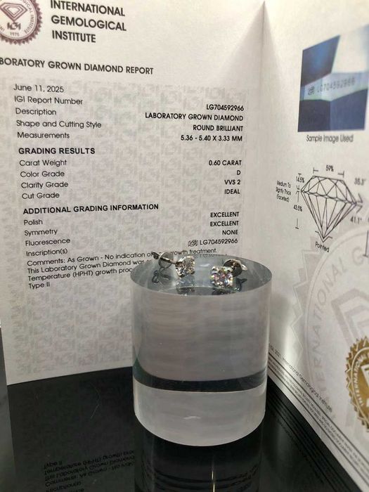 Пусеты белое золото бриллиант 1.20 кт сертификат