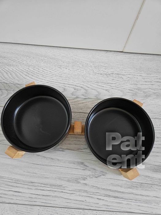 Miski ceramiczne dla psa kota zestaw 2 sztuki x 400 ml czarne zestaw