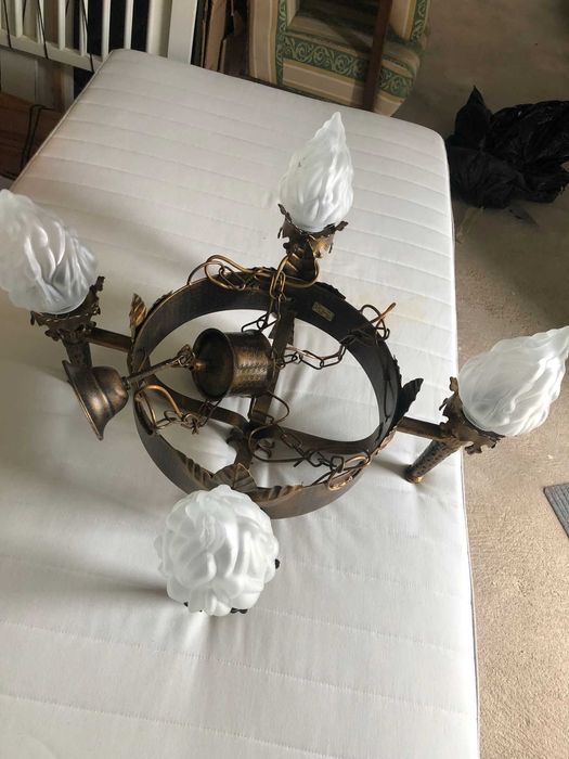 Conjunto Candeeiro de Teto + 4 de parede em Cobre