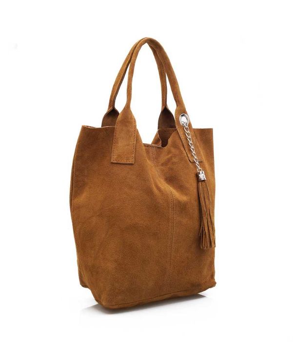 VERA PELLE torebka zamszowa worek shopper z suwakiem V146 camel
