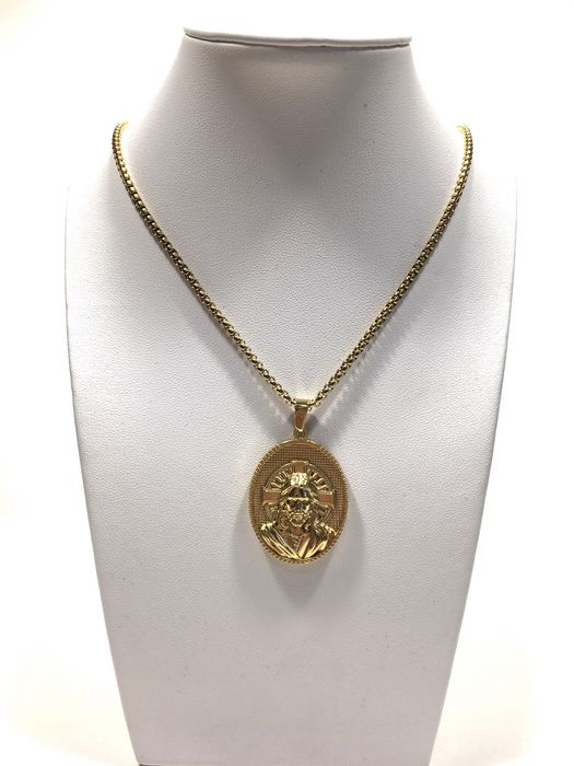 Złoty męski łańcuszek z medalikiem wybita próba 585 pozłacany ogniowo