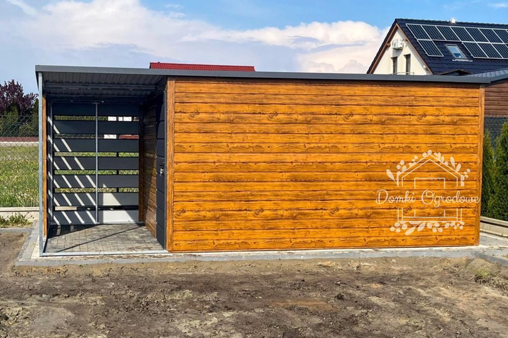 Schowek Domek Ogrodowy 4x3m wiata 1,5m  Drewnopodobny Antracyt ID557