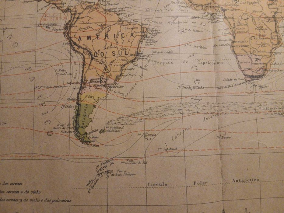 Mapa Linhas Isothermicas e Distribuição das Principaes Vegetações da Terra (Final do Séc XIX, Início Séc XX)