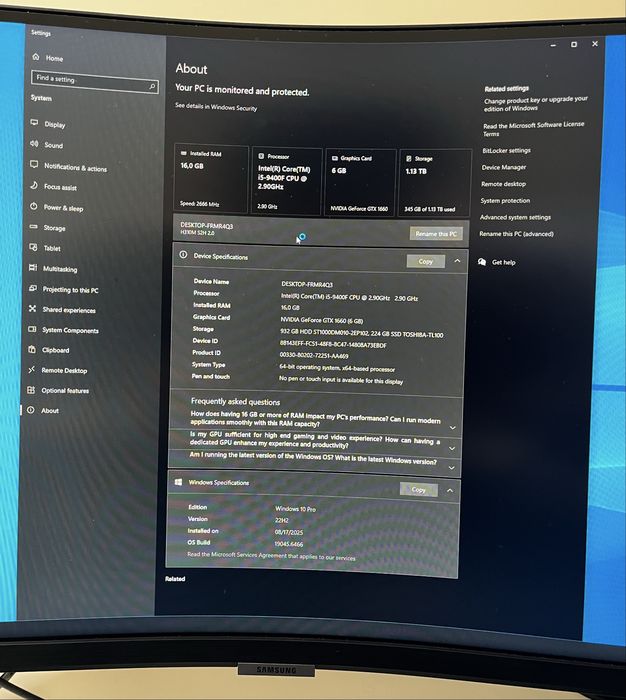 PC Gaming i5 9400F | GTX 1660 6GB | 16GB RAM | SSD | Win 10 Pro