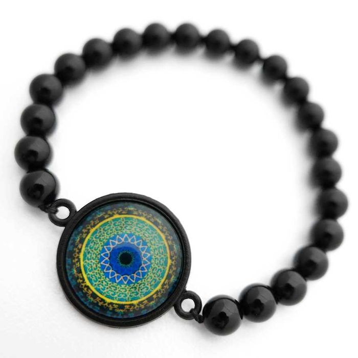 BRANSOLETKA czarny kamień onyks czakra MANDALA SUKCESU