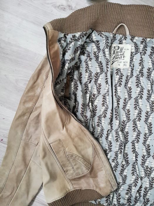 Kurtka skórzana M Pull & Bear jasny brąz beżowa camel
