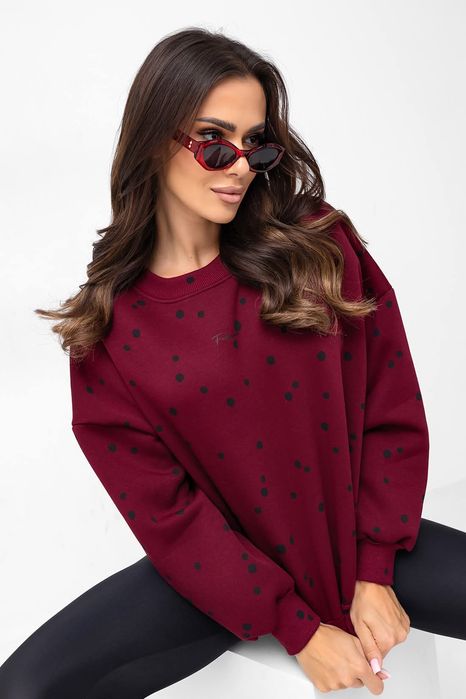 Bluza dresowa oversize Basic bordo groszki nowość