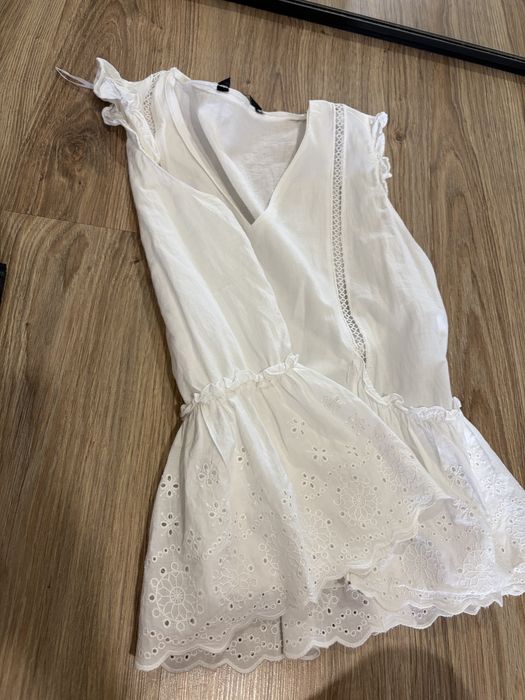 Блуза zara с прошвою ,майка,футболка с рюшами