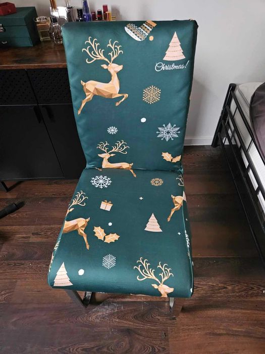 Świąteczne pokrowce na krzesła elastyczne 4 sztuki zielone święta