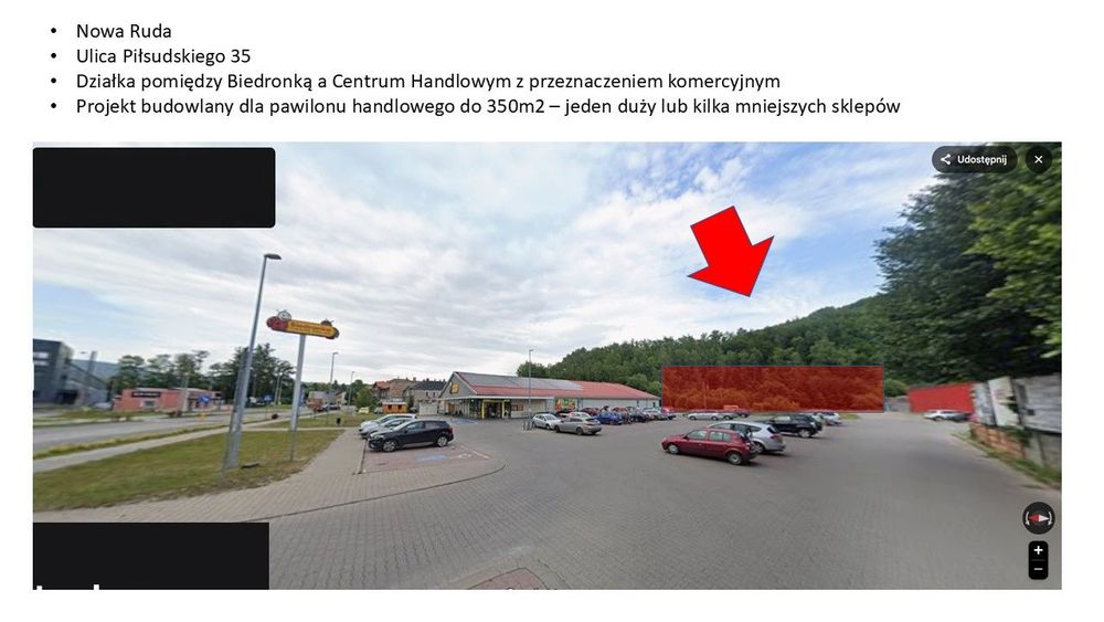 Gotowy teren inwestycyjny pod pawilon handlowy obok Biedronki