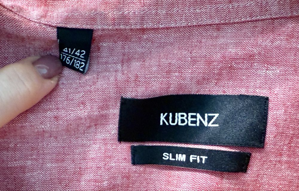 Koralowa koszula Kubenz slim gładka w rozm 41/42 176/182