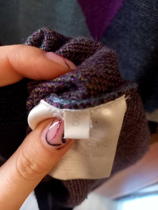 Sweter Nümph S 36 geometryczny wełna fiolet błękit brąz