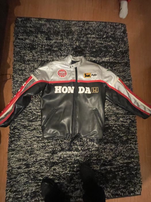 Jaqueta Honda Racing estilo motard couro sintético vintage