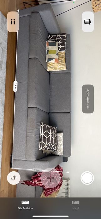 Sofá 2,80X95 cm e 2 pequenos modulares em cinza forrados a tecido