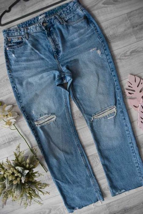*River Island* jeansy stove pipe straight dziury przetarcia nowe_42