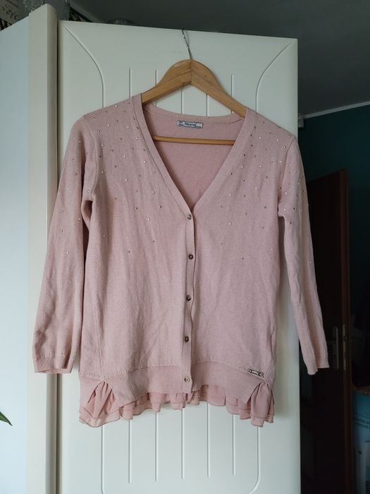 Mayoral 152 sweter kardigan 12 lat z falbanką i kamyczkami