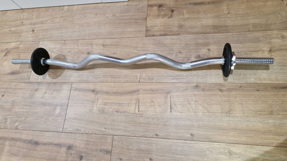 gryf łamany, sztanga łamana 120cm + zaciski śrubowe + talerze