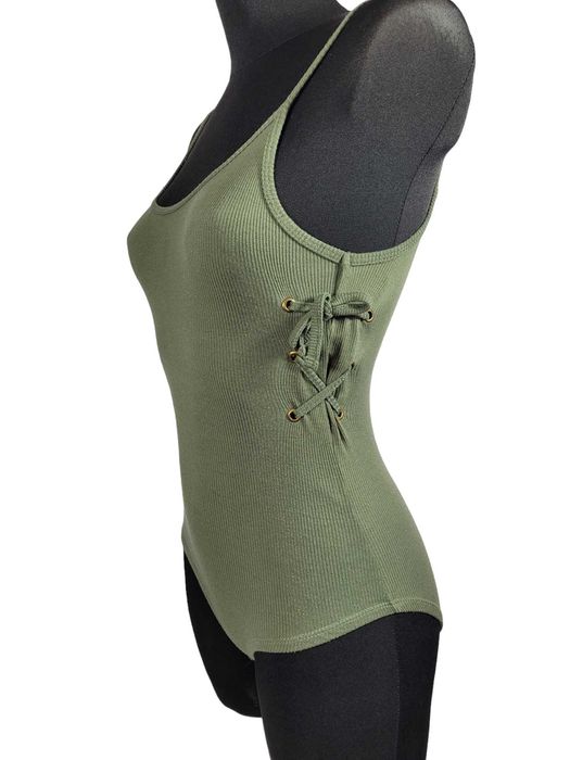 Body khaki prążek 34,XS/36,S wiązanie Primark