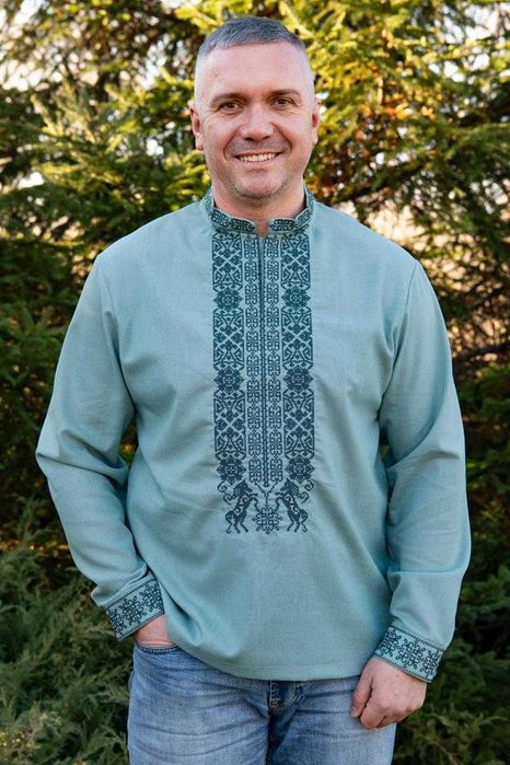 Чоловіча вишиванка льон українська традиційна сорочка з довгим рукавом