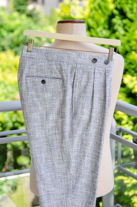 Lekkie dandysie spodnie Asos r50, bawełna, zakładki, przedłużony pas, wysoki stan