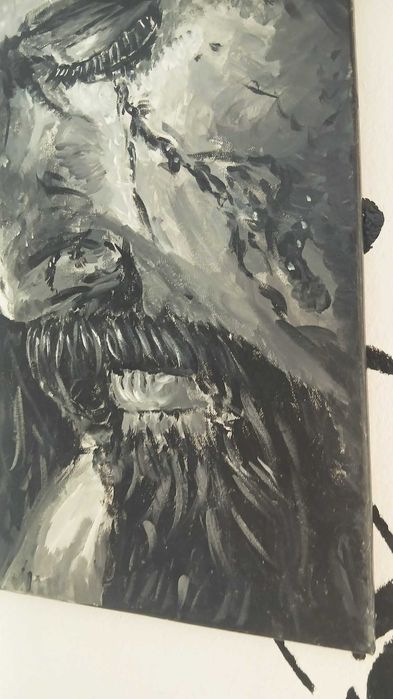 Obraz Jezus w cierpieniu” – ręcznie malowany 50x70 płótno akryl