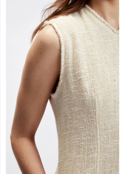 Zara sukienka blogerski beżowy m lux Strukturalna koktajlowa