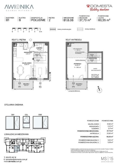 1-pokojowe mieszkanie 60m2 + 2 balkony