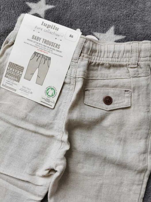 Nowe z metką spodnie spodenki eleganckie bawełna z lnem r.86