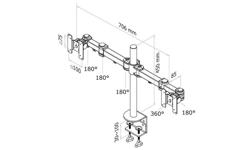 Uchwyt biurkowy do 2 monitorów Neomounts D960D max.27"