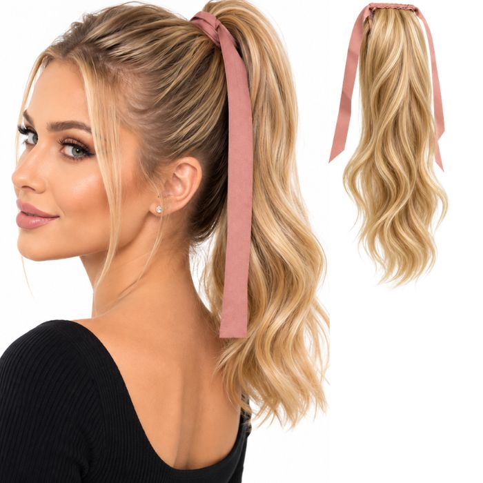 Kitka Kucyk Doczepiany Blond Falowany 50 cm Wstążka Grzebyk 100g