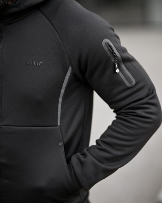 Зимовий чоловічий спортивний костюм чорний кофта штани на флісі