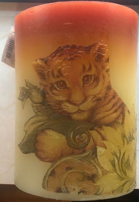 Centro de mesa com vela Baby Tiger (novo vintage) Baunilha e Dove