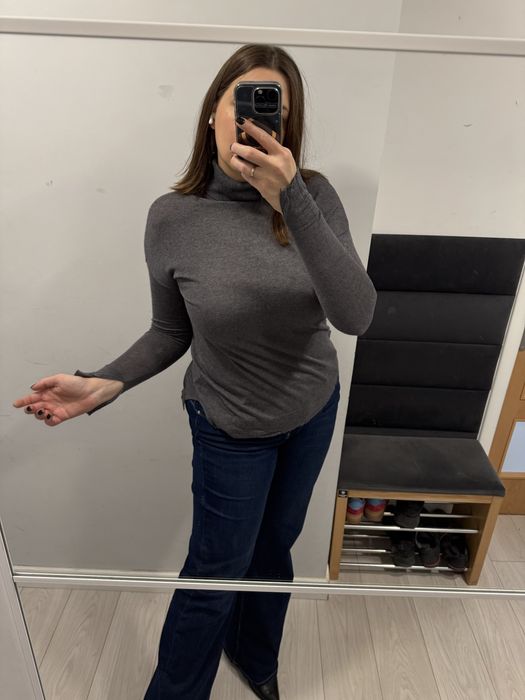 Długi luźny golf golfik sweter sweterek szary M&S Marks&Spencer