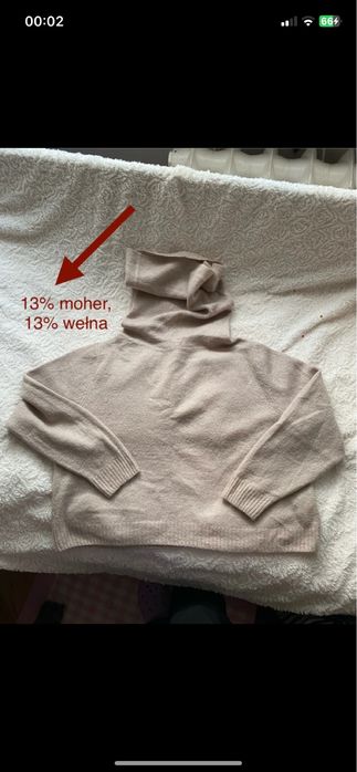Ciepły cienki sweter beżowy kremowy H&M 13% moher 13% wełna oversize M