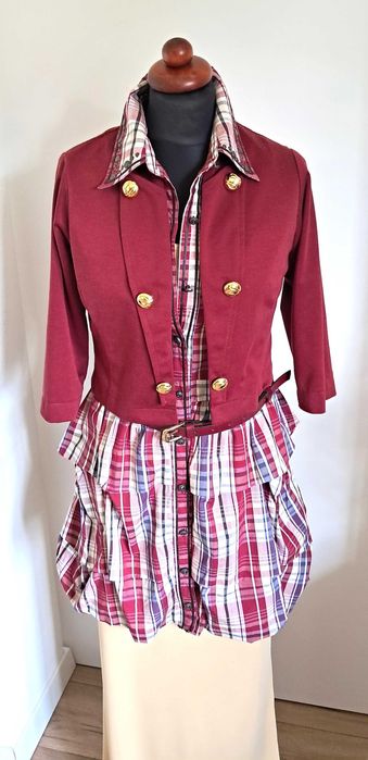 Drapowana sukienka z ćwiekami coquette M 36 krata 100% cotton