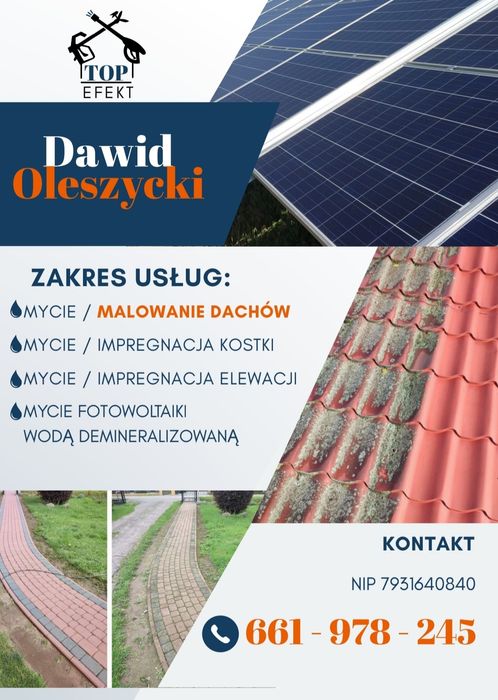 Mycie kostki, elewacji, dachów, fotowoltaiki. Malowanie dachów