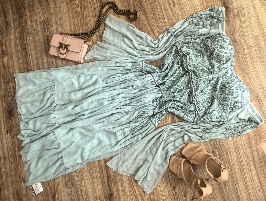 Asos piękna bogato zdobiona perełki 46 XXXL impreza wesele sylwester